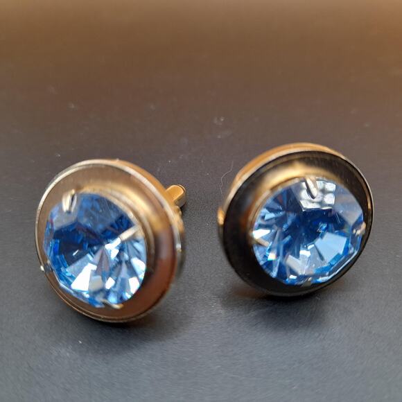 Vintage Light Blue Rhinestone Cuff Links - Picture 1 of 10